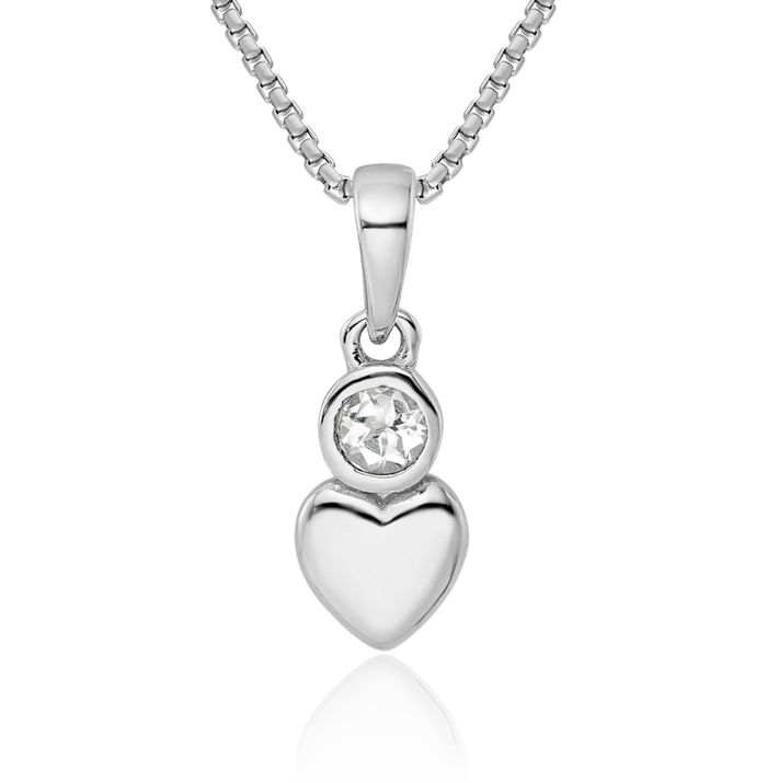 925 Sterling Silver White Topaz Heart Necklace Gemstone Pendant Charm April Birthstone Jewelry