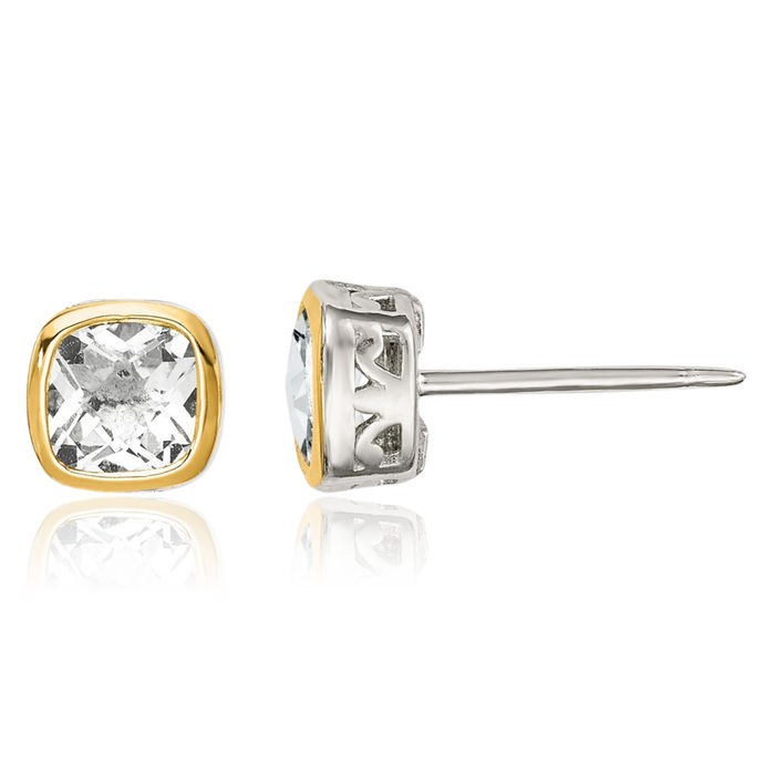 925 Sterling Silver White Topaz Square Studs Gemstone Earrings April Birthstone Jewelry