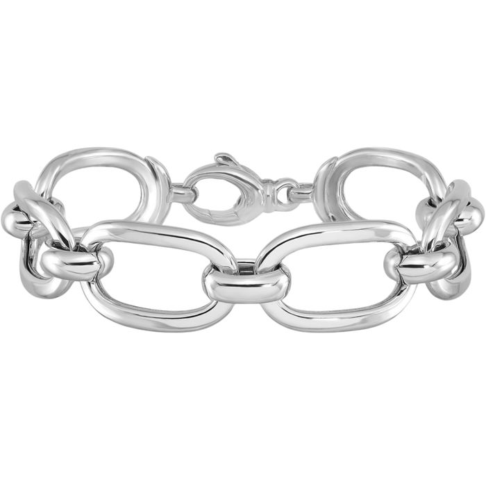 925 Sterling Silver Wide Single Link Chain Charm Bracelet