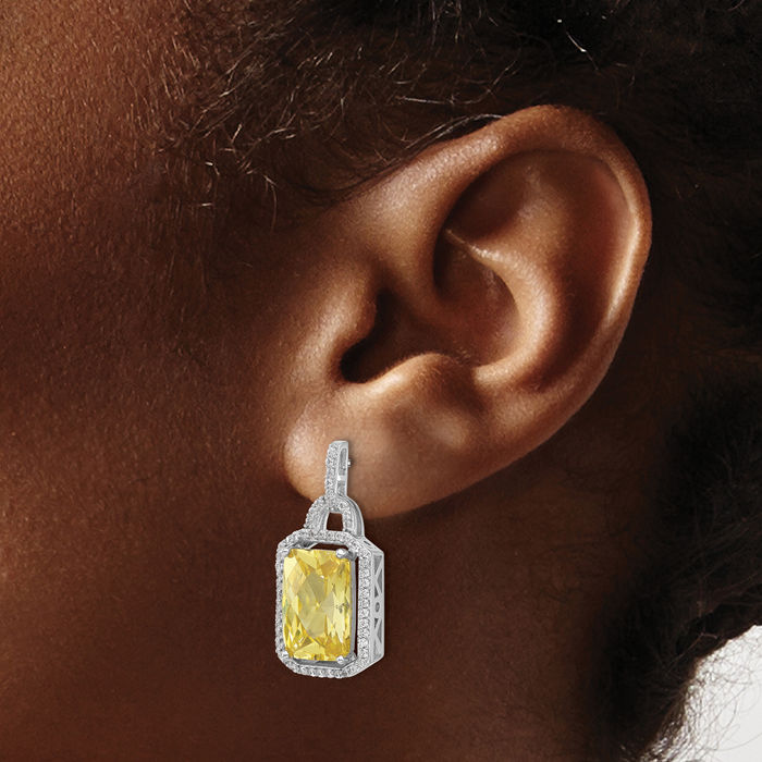 925 Sterling Silver Yellow Cut White Cubic Zirconia CZ Post Drop Dangle Earrings