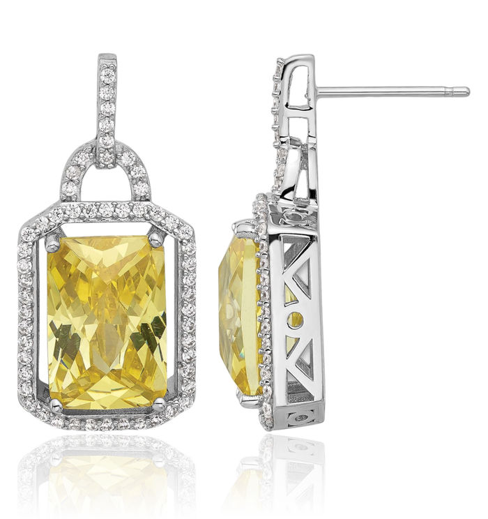925 Sterling Silver Yellow Cut White Cubic Zirconia CZ Post Drop Dangle Earrings