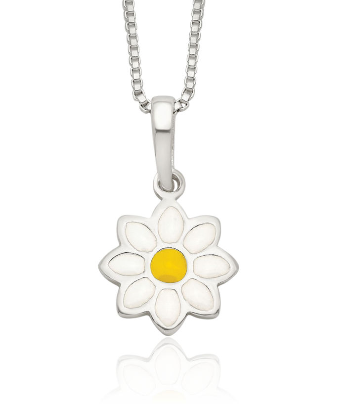 925 Sterling Silver Yellow White Flower Chain Necklace