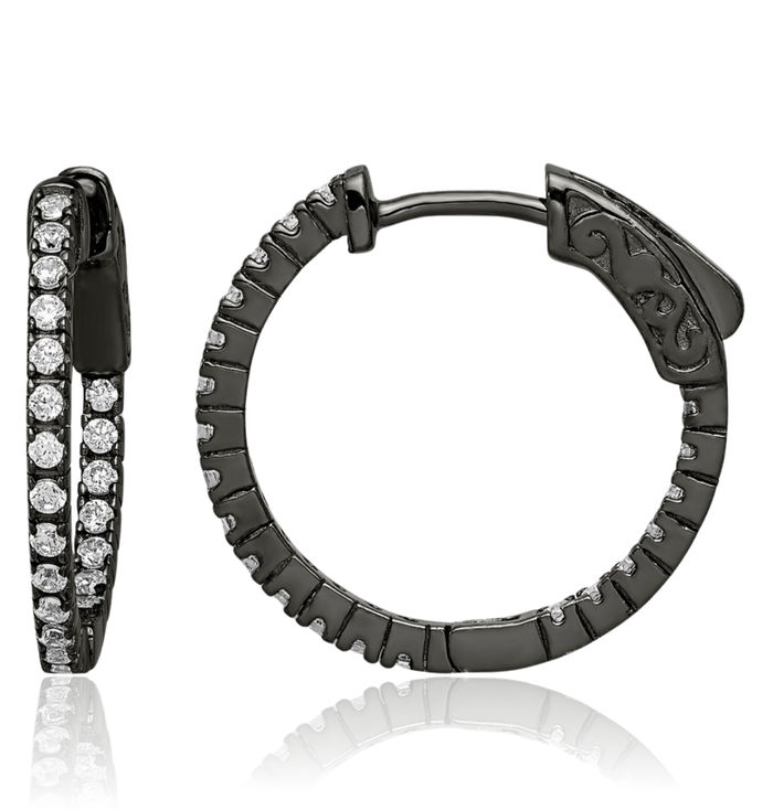 Black 1.3mm Cubic Zirconia CZ Round Small Hoop Earrings