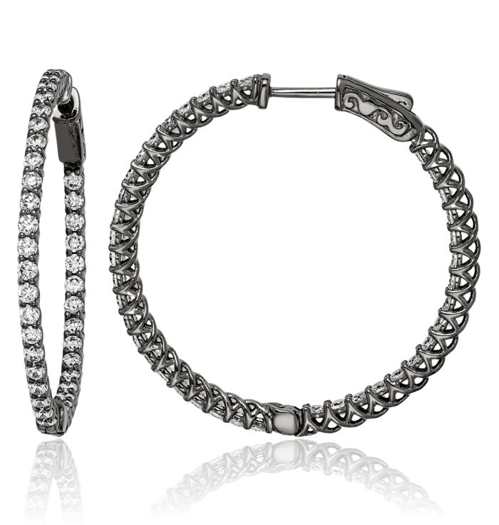 Black 2mm Cubic Zirconia CZ Round Medium Hoop Earrings