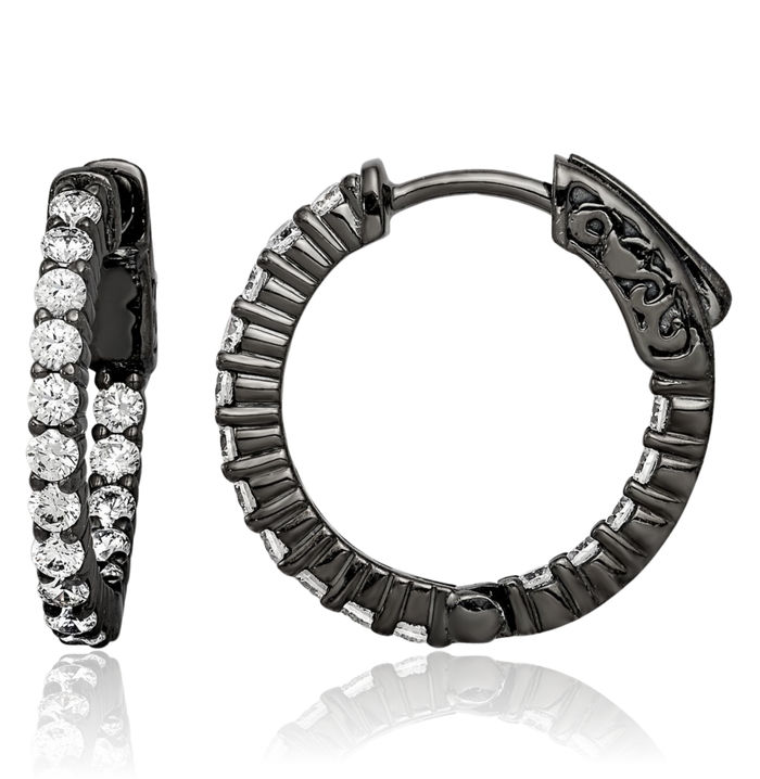 Black 2mm Cubic Zirconia CZ Round Small Hoop Earrings
