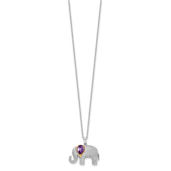 925 Sterling Silver Purple Amethyst Diamond Elephant Necklace Chain Gemstone Pendant Charm