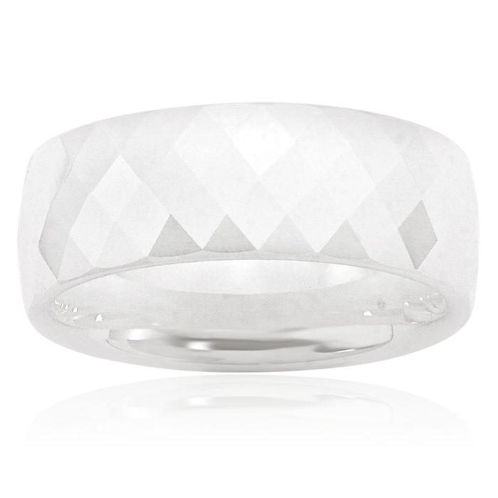 Ceramic White 8mm Plain Classic Wedding Band Ring