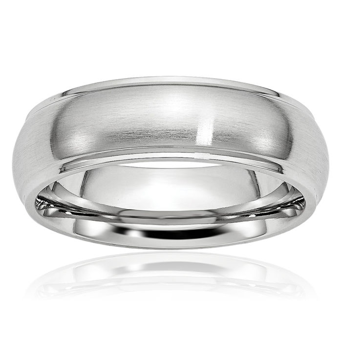 Cobalt 7mm Ridged Edge Plain Classic Wedding Band Ring