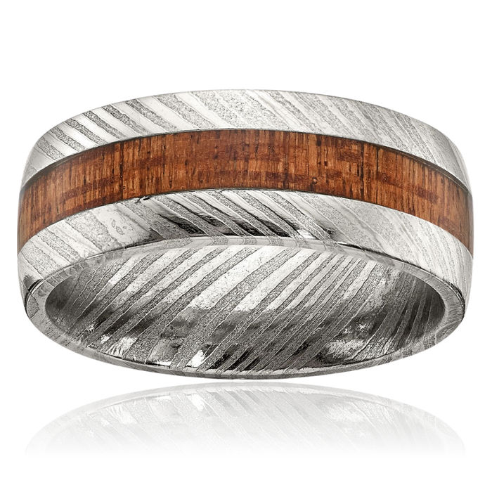 Damascus Steel Sapele Wood 8mm Wedding Band Ring