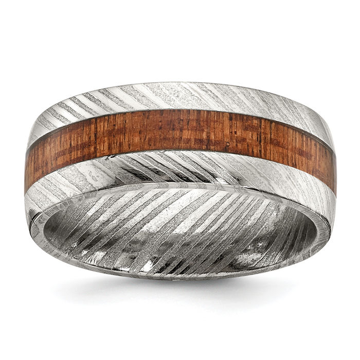 Damascus Steel Sapele Wood 8mm Wedding Band Ring