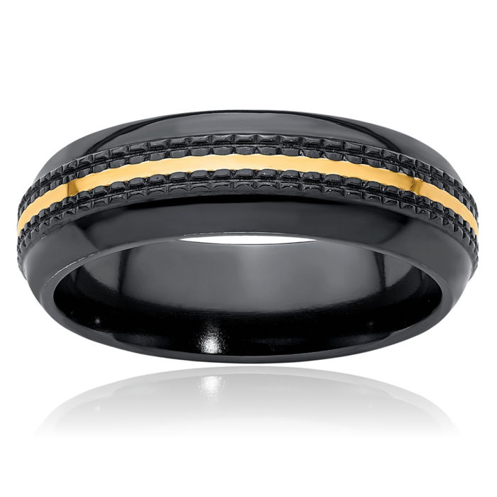 Black Titanium 14K Gold 7mm Plain Classic Wedding Band Ring