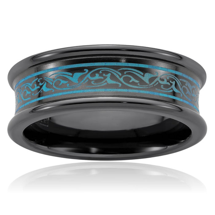Black Titanium Teal 8mm Concave Wedding Band Ring