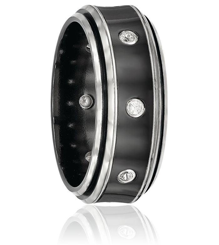 Black Titanium White Sapphire 925 Sterling Silver 9mm Wedding Band Ring
