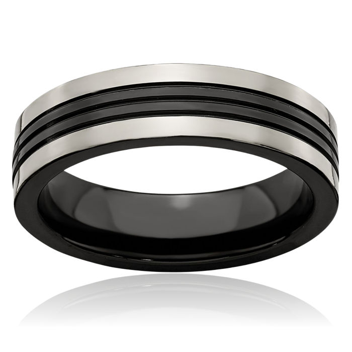 Grey Titanium/black Titanium 6mm Plain Classic Wedding Band Ring