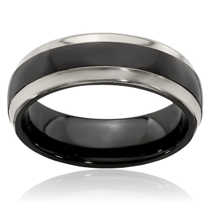 Titanium Black Cut Edges 7mm Plain Classic Wedding Band Ring