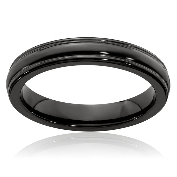 Titanium Black Triple Edges 4mm Plain Classic Wedding Band Ring