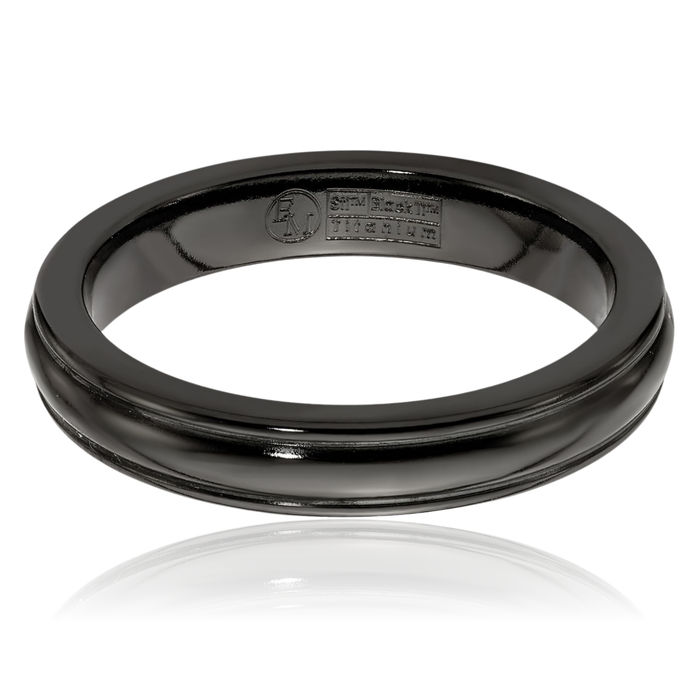 Titanium Black Triple Edges 4mm Plain Classic Wedding Band Ring