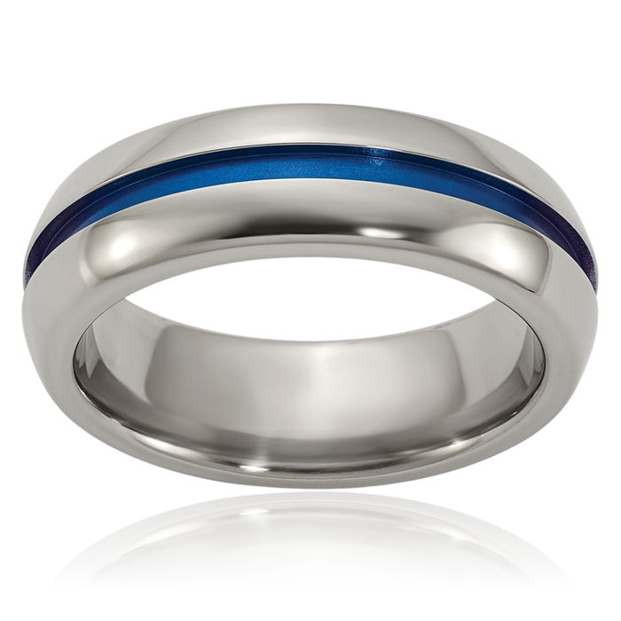 Titanium Blue 7mm Plain Classic Wedding Band Ring