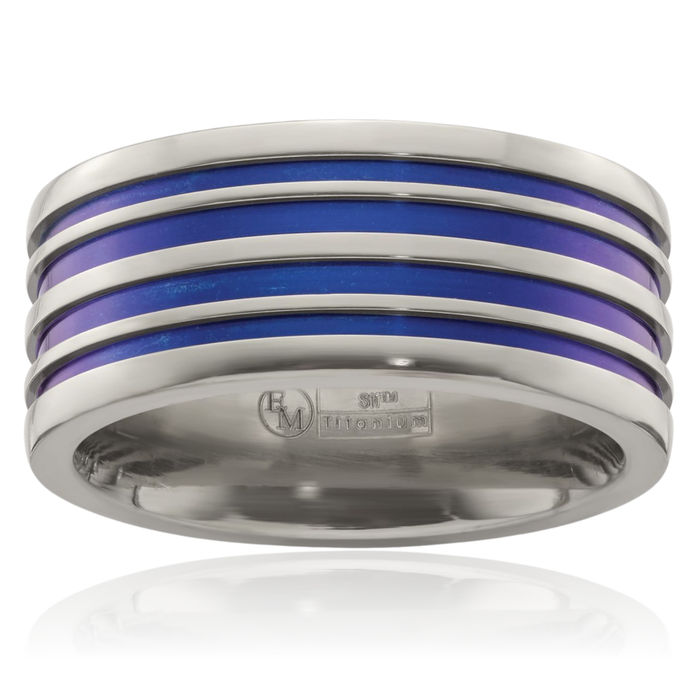 Titanium Blue Grooves 10mm Ring