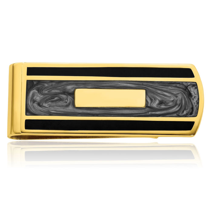 Gold Plated Black Grey Money Clip for Men Engraved Personalized