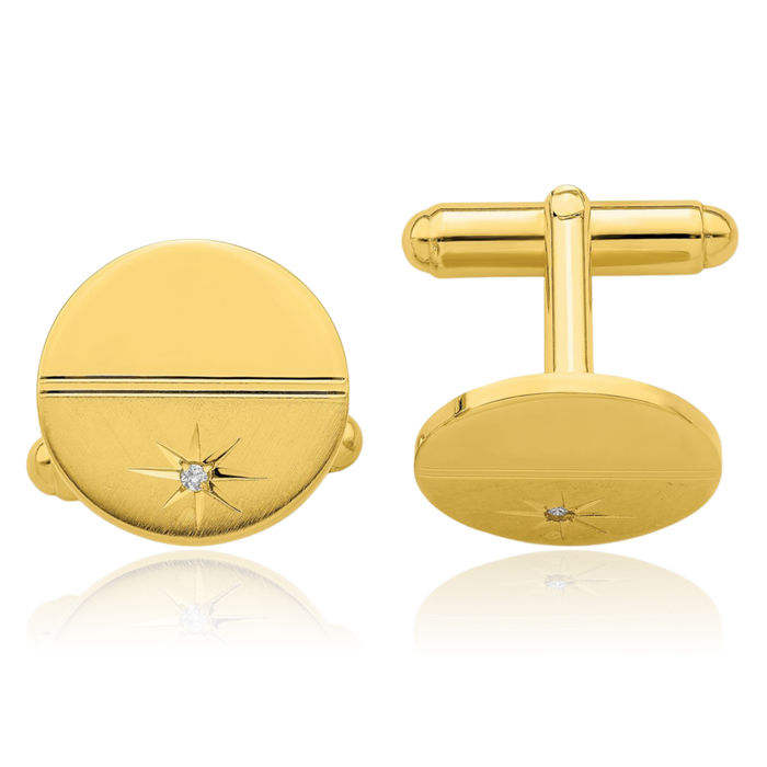 Gold Plated Diamond Round Cuff Links