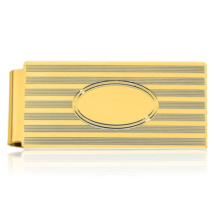 Gold Plated Engraved Personalized Oval Money Clip for Men