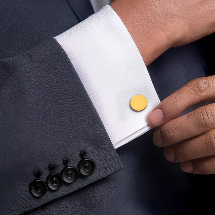 Gold Plated Round Engraved Personalized Cuff Links