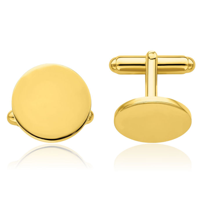 Gold Plated Round Engraved Personalized Cuff Links