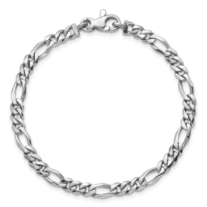 14K Solid White Gold 4.8mm Figaro Link Chain Bracelet