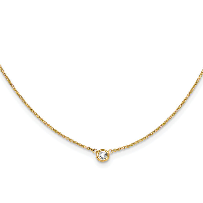 18K Solid Yellow Gold Diamond Solitaire Necklace Chain