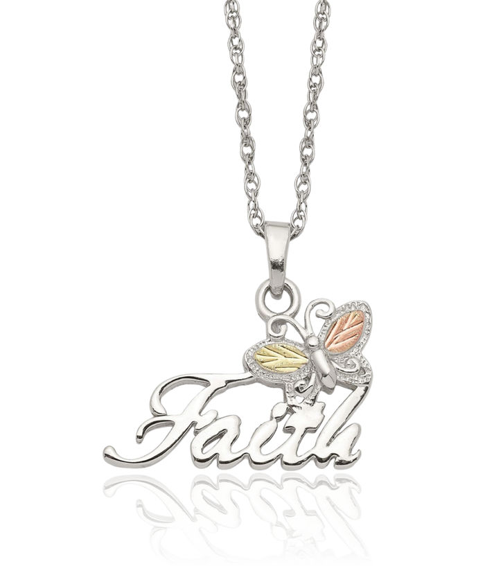 Mount Rushmore Black Hills 925 Sterling Silver Gold Faith Butterfly Wings Necklace Chain