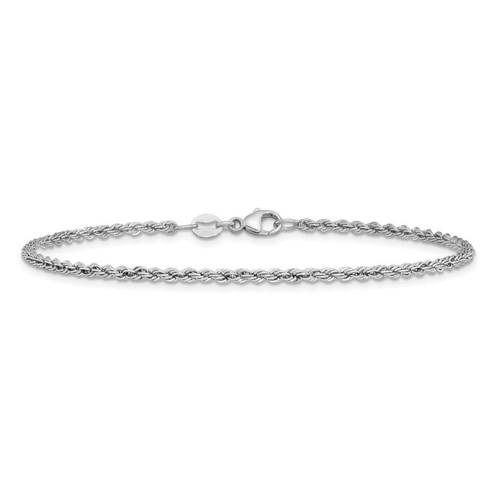 Platinum 2.2mm Rope Chain Bracelet - Picture 10 of 15