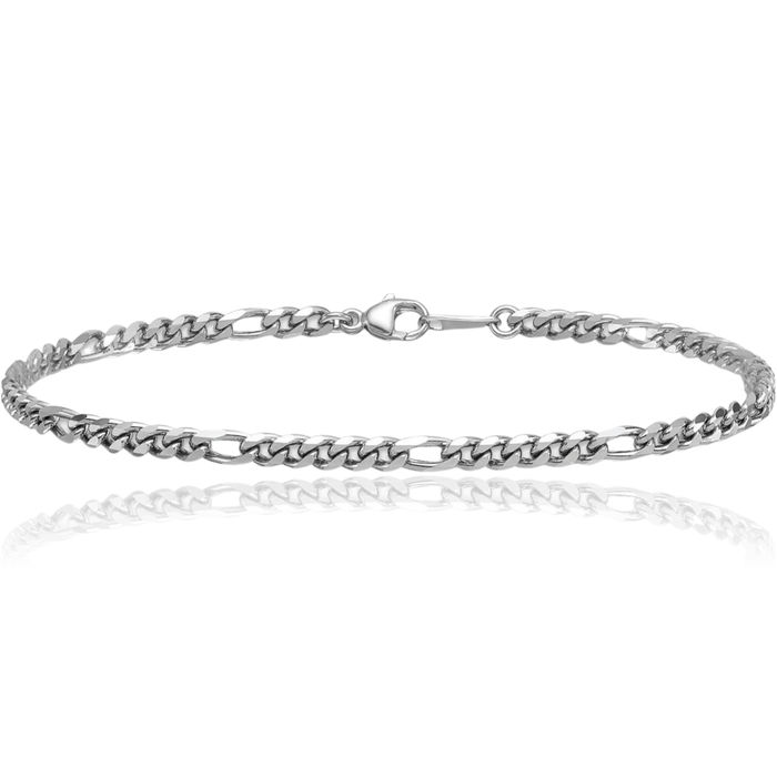 Platinum 3.2mm Figaro Link Chain Bracelet