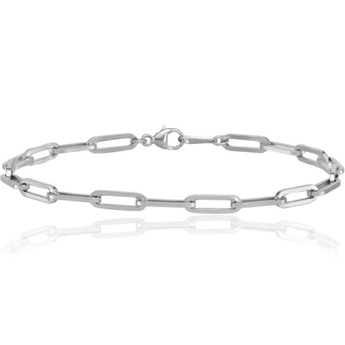 Platinum 3.7mm Paperclip Cable Rolo Link Chain Bracelet
