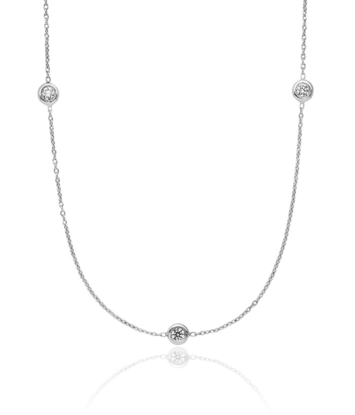 Platinum 7 Lab Diamond Station Necklace Chain