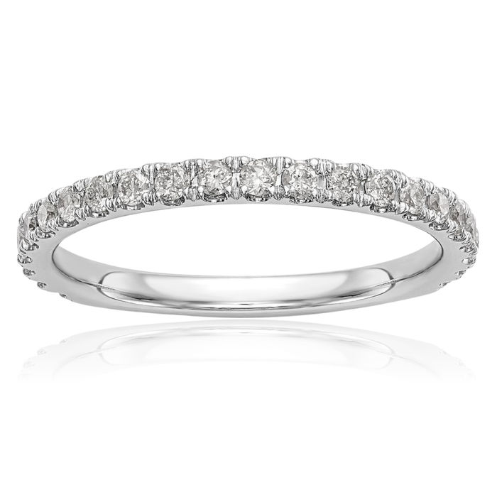 14K Solid White Gold Diamond Wedding Band Ring