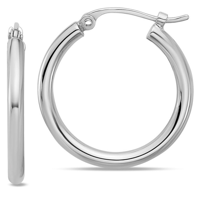 Platinum 2x18.5mm Round Hoop Earrings