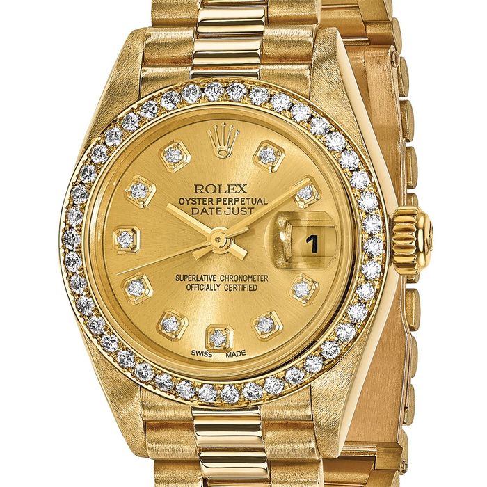 Pre Owned Rolex 18K Solid Yellow Gold 26mm Case Presidential Champagne Diamond Dial Watch