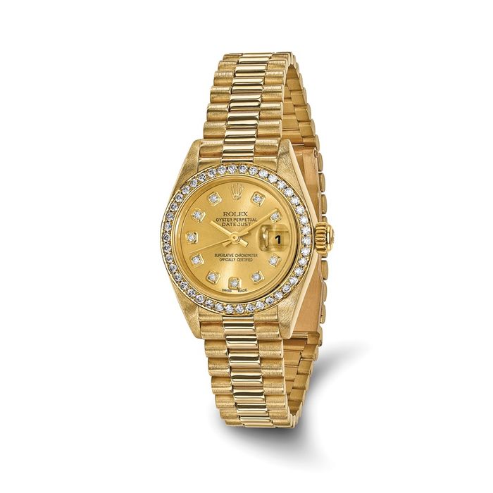 Pre Owned Rolex 18K Solid Yellow Gold 26mm Case Presidential Champagne Diamond Dial Watch