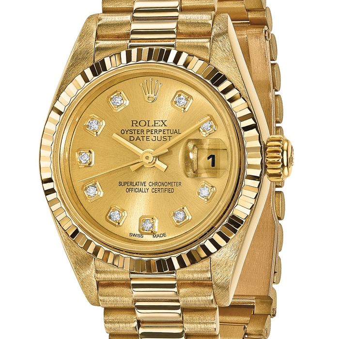 Pre Owned Rolex 18K Solid Yellow Gold 26mm Case Presidential Champagne Diamond Dial Watch