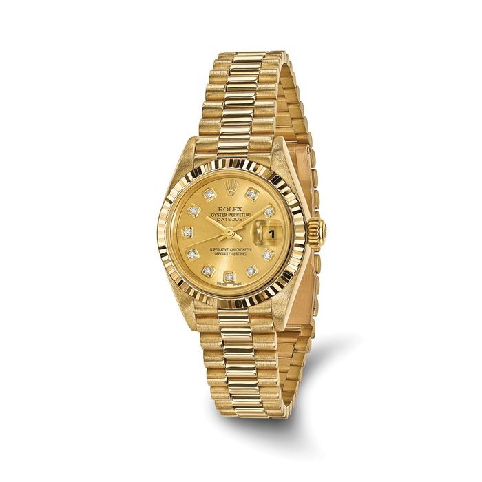 Pre Owned Rolex 18K Solid Yellow Gold 26mm Case Presidential Champagne Diamond Dial Watch