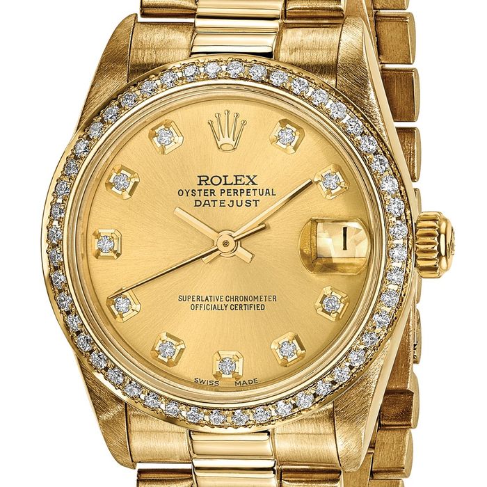 Pre Owned Rolex 18K Solid Yellow Gold 31mm Case Presidential Champagne Diamond Dial Watch