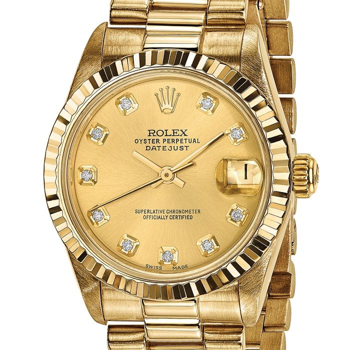 Pre Owned Rolex 18K Solid Yellow Gold 31mm Case Presidential Champagne Diamond Dial Watch