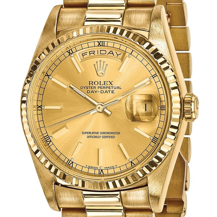 Pre Owned Rolex 18K Solid Yellow Gold 36mm Case Single Quickset Presidential Champagne Dial Watch