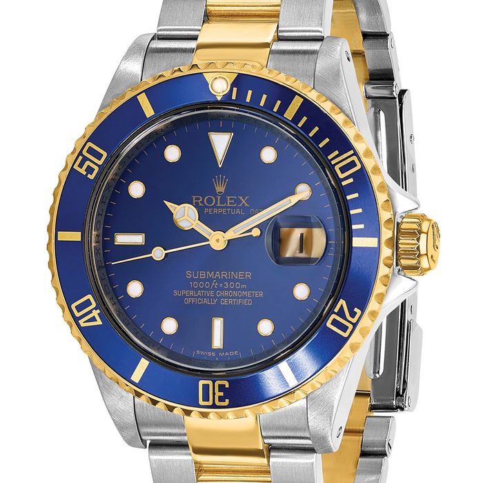 Pre Owned Rolex Steel 18K Two Tone Gold Yellow Oyster 40mm Submariner Blue Dial Watch