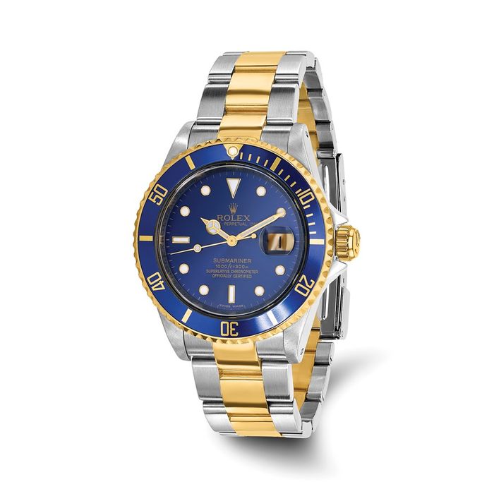 Pre Owned Rolex Steel 18K Two Tone Gold Yellow Oyster 40mm Submariner Blue Dial Watch