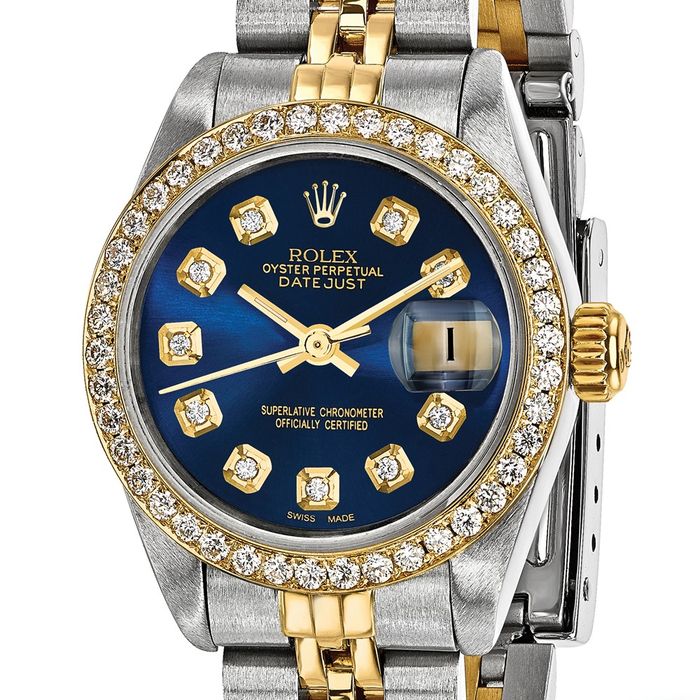 Pre Owned Rolex Steel 18K 26mm Jubilee Datejust Blue Diamond Dial Watch