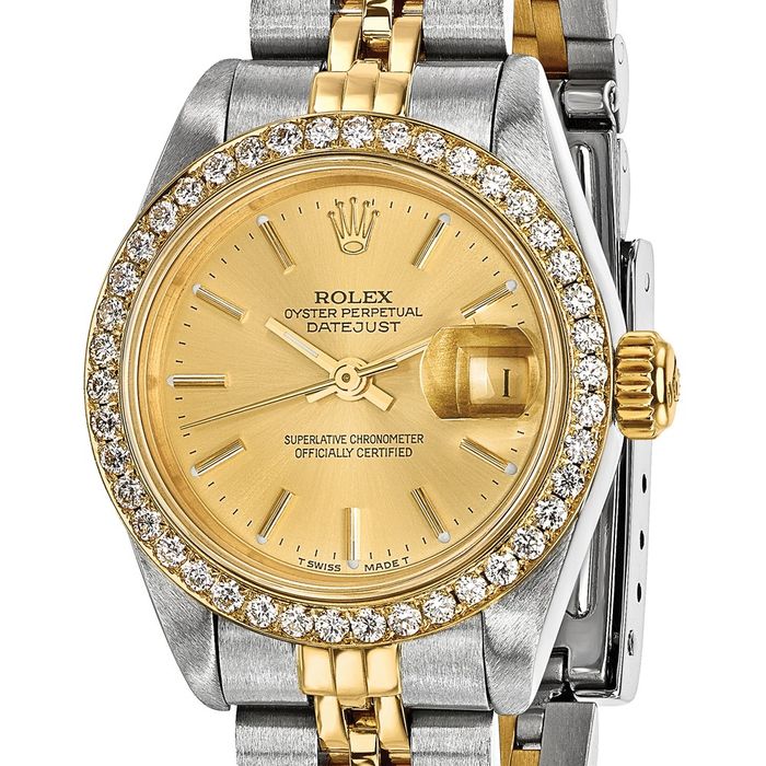 Pre Owned Rolex Steel 18K 26mm Jubilee Datejust Champagne Dial Diamond Watch