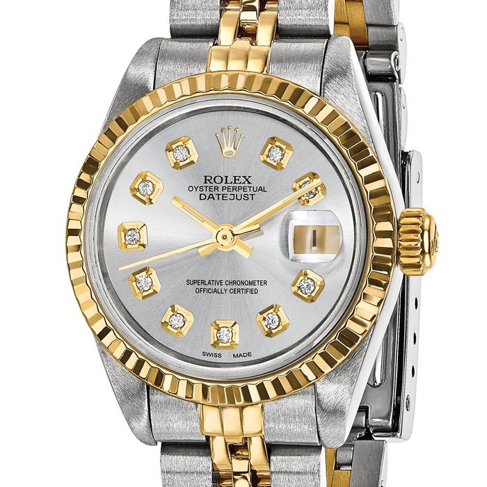 Pre Owned Rolex Steel 18K 26mm Jubilee Datejust Silver Diamond Dial Fluted Watch