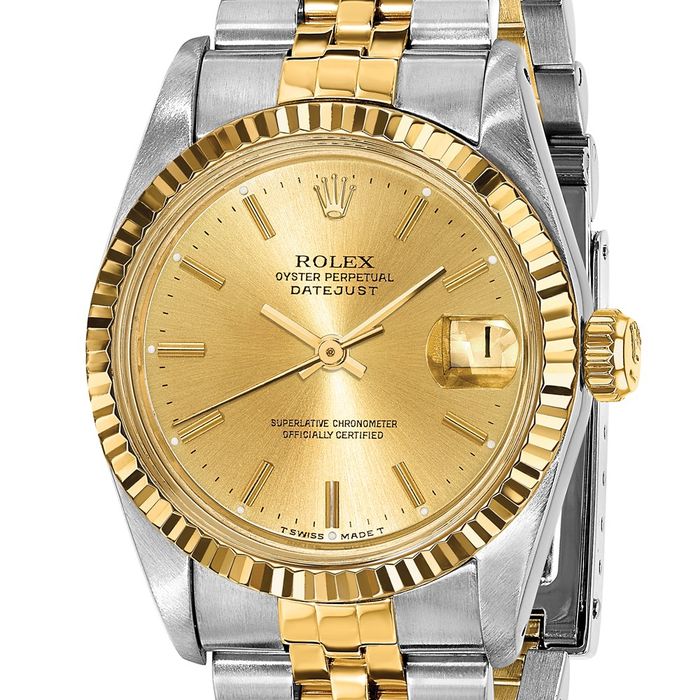 Pre Owned Rolex Steel 18K 31mm Jubilee Datejust Champagne Dial Fluted Watch